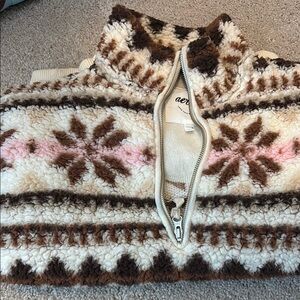Aerie Women's Cream and Brown Sweater